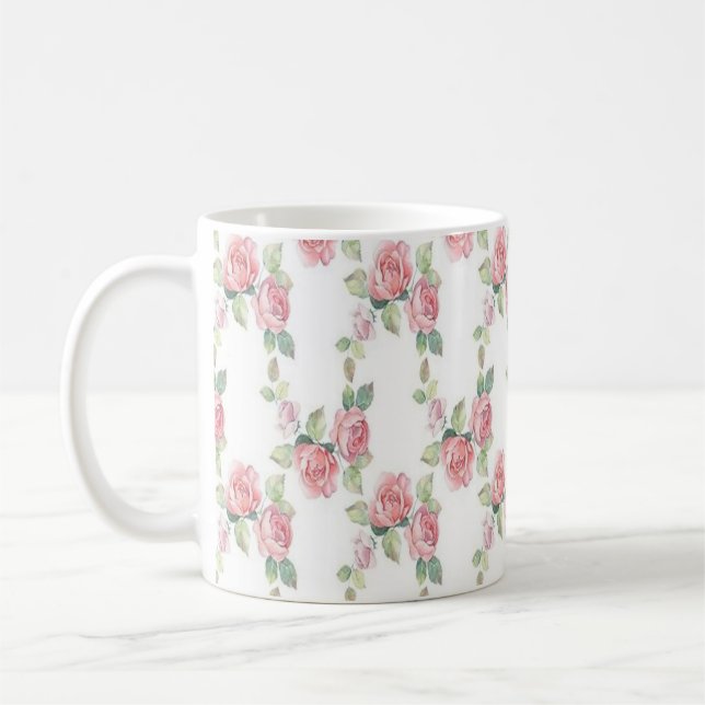 Shabby Chic Pink Rose Floral Coffee Mug (Left)