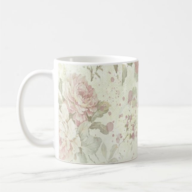 Shabby Chic Pink Rose Floral Coffee Mug (Left)