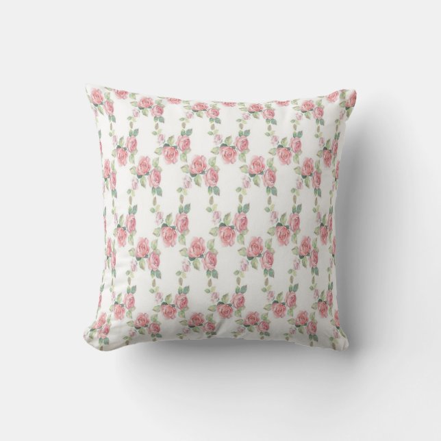 Shabby Chic Pink Rose Floral Cushion (Front)