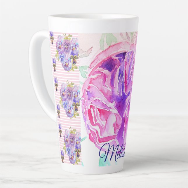 Shabby Chic Pink Rose Floral Flowers Spot Roses Latte Mug (Left Angle)
