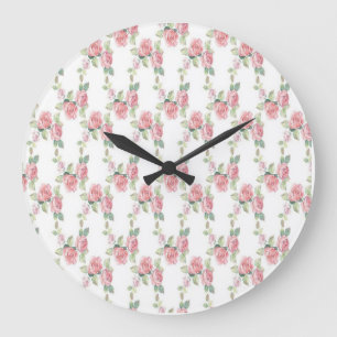 Shabby Chic Pink Rose Floral Large Clock