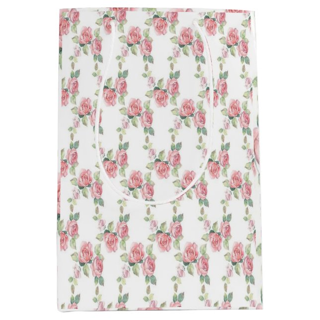 Shabby Chic Pink Rose Floral Medium Gift Bag (Front)