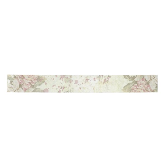 Shabby Chic Pink Rose Floral Satin Ribbon (Front)