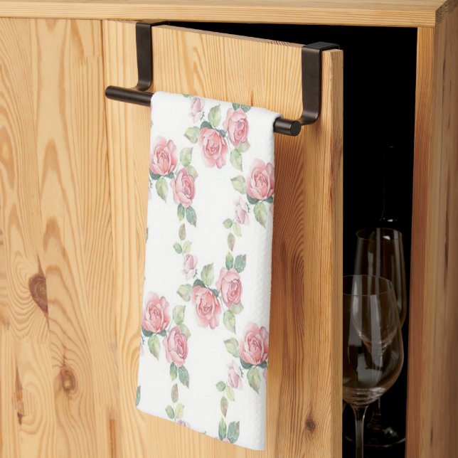 Shabby Chic Pink Rose Floral Tea Towel (Thirds Fold)