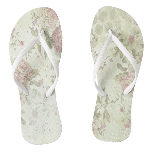 Shabby Chic Pink Rose Floral Thongs (Footbed)