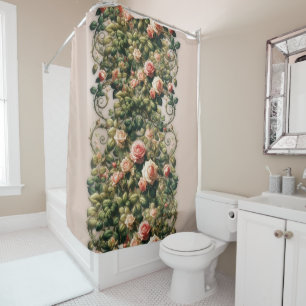 Shabby Chic Pink Rose Vines Floral Elegant Shower Curtain