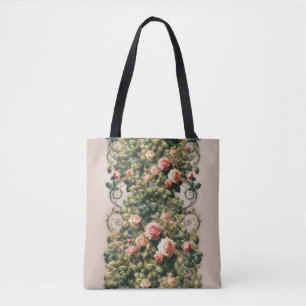 Shabby Chic Pink Rose Vines Floral Elegant Tote Bag