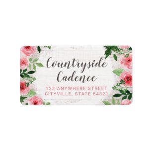 Shabby Chic Pink Roses on Rustic Country Barn Wood Label