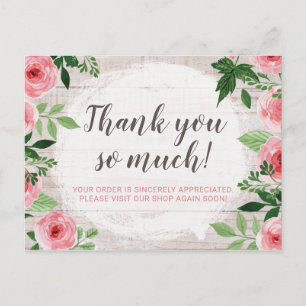 Shabby Chic Pink Roses on Rustic Country Thank You Postcard