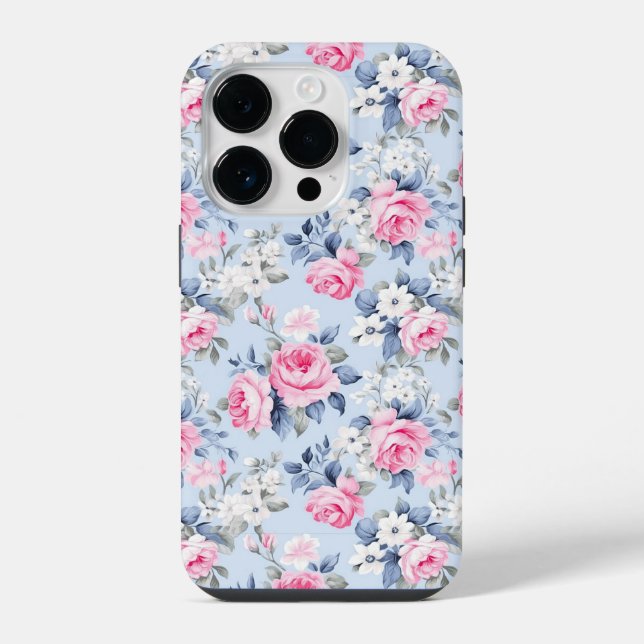Shabby Chic Pink Roses Pattern iPhone Case (Back)