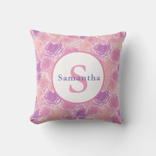 Shabby Chic Pink Roses Personalised Monogram Cushion