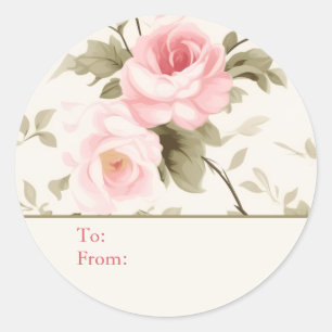 Shabby Chic Pink Roses Personalized To and From Classic Round Sticker