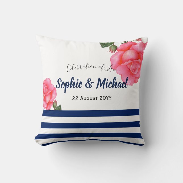 Shabby Chic Pink Roses Polka Dots Cushion (Front)
