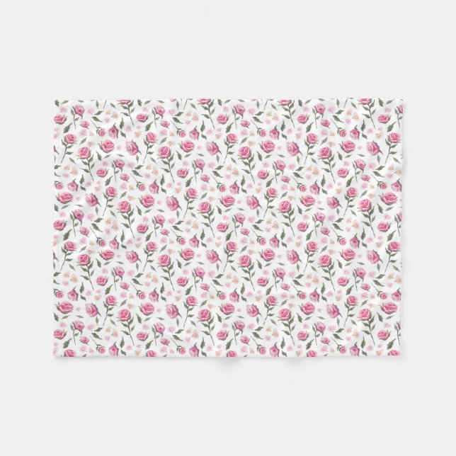 Shabby Chic Pink Roses Pretty Fleece Blanket (Front (Horizontal))