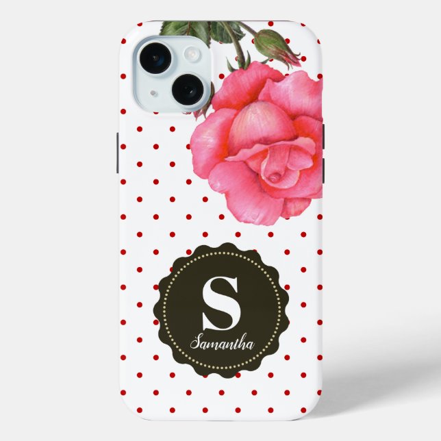Shabby Chic Pink Roses Red White Polka Dots Case-Mate iPhone Case (Back)