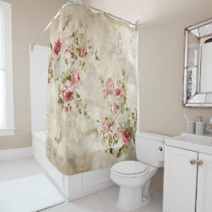Shabby Chic Pink Roses Shower Curtain