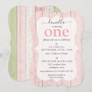 Shabby Chic Pink & Sage Wood Custom Age Birthday Invitation