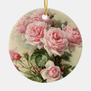Shabby Chic Pink Victorian Roses Ceramic Tree Decoration