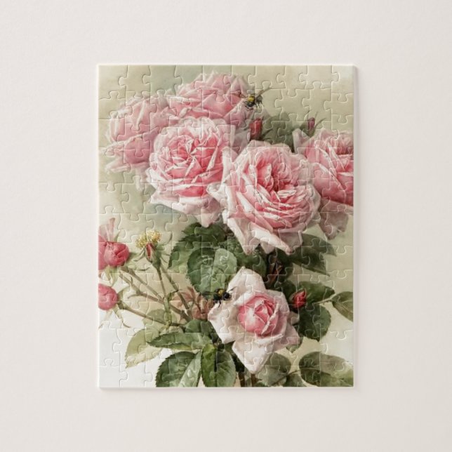 Shabby Chic Pink Victorian Roses Jigsaw Puzzle (Vertical)