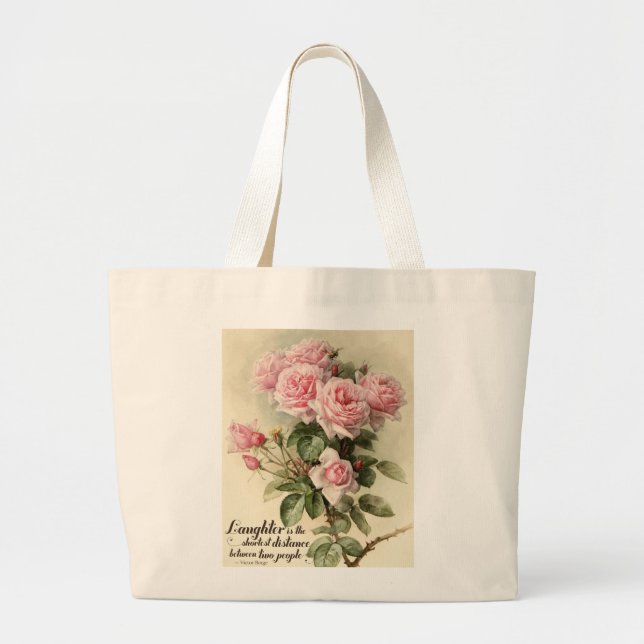 Shabby Chic Pink Victorian Roses Large Tote Bag (Front)