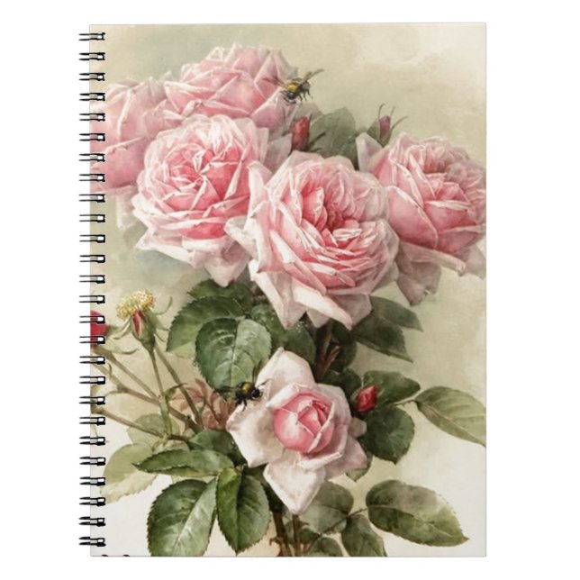 Shabby Chic Pink Victorian Roses Notebook (Front)