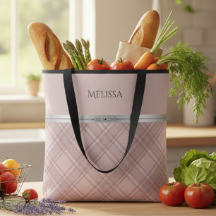 Shabby Chic Pink Vintage Plaid Pattern Feminine Tote Bag