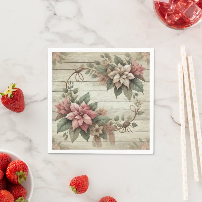 Shabby Chic Poinsettia Garland Decoupage Napkins (Insitu)