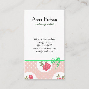Shabby Chic, Polka Dots, Roses - Pink Red Green Business Card