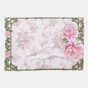 Shabby Chic Pretty Peonies Tea Towel