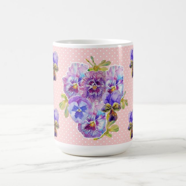 Shabby Chic Pretty Pink Pansy floral Dot Mug (Center)