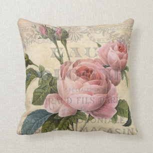 Shabby chic,  pretty pink rose, french inspired cushion