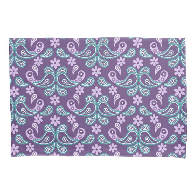 Shabby Chic Purple and blue Paisley Pattern Pillowcase (Front)