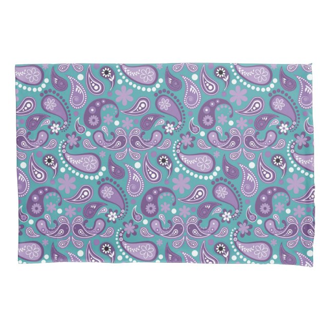 Shabby Chic Purple and blue Paisley Pattern Pillowcase (Front)