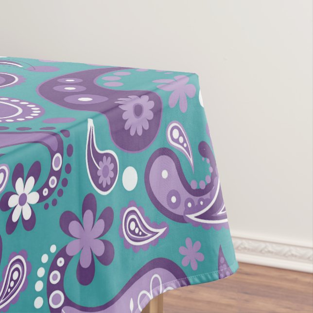 Shabby Chic Purple and blue Paisley Pattern Tablecloth (In Situ)