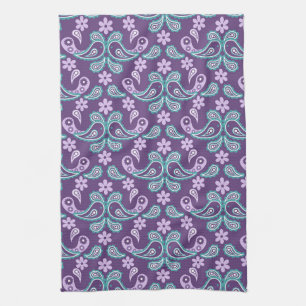 Shabby Chic Purple and blue Paisley Pattern Tea Towel