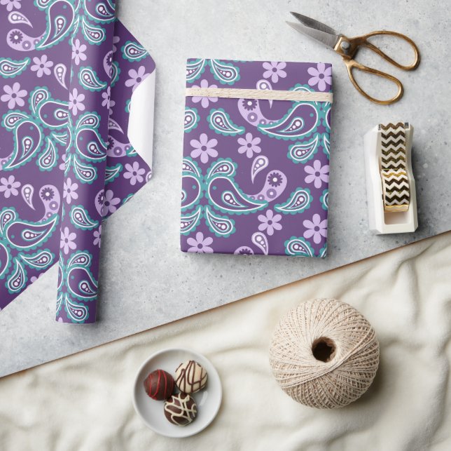 Shabby Chic Purple and blue Paisley Pattern Wrapping Paper (Crafts)