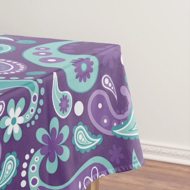 Shabby Chic Purple and Light blue Paisley Pattern Tablecloth (In Situ)