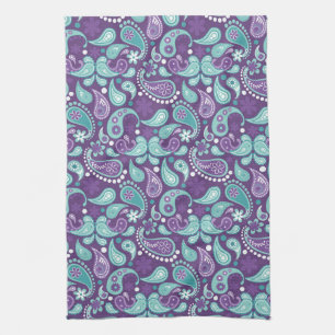 Shabby Chic Purple and Light blue Paisley Pattern Tea Towel