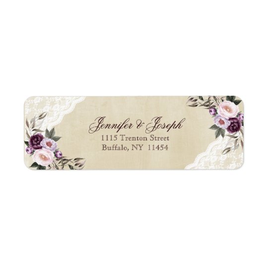 Shabby Chic Purple Floral Lace Wedding Return Address Label