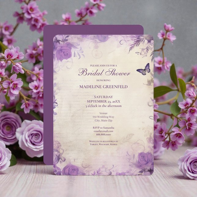 Shabby Chic Purple Lavender Floral Bridal Shower Invitation (Creator Uploaded)