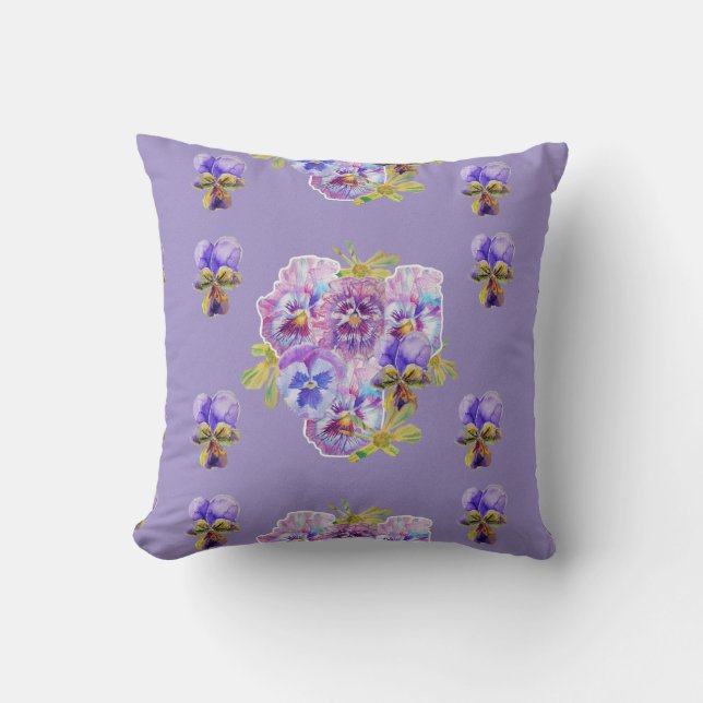 Shabby Chic Purple Pansy Floral flowers Cushion (Front)
