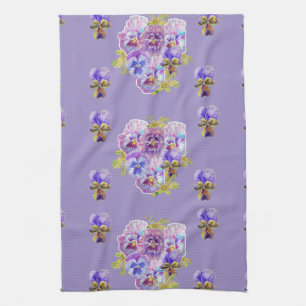 Shabby Chic Purple Pansy Floral Kitchen Tea Towel