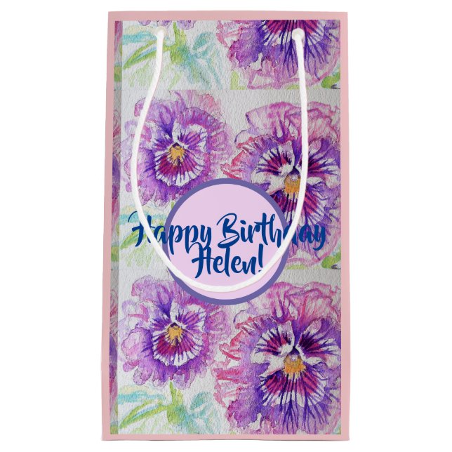 Shabby Chic Purple Pansy flowers Floral Gift Bag (Front)