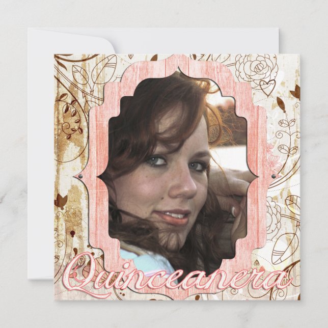 Shabby Chic Quinceanera Vintage Photo Card Announc (Front)