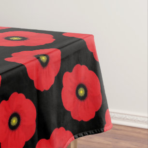 Shabby Chic Red and Black Poppies Floral Tablecloth