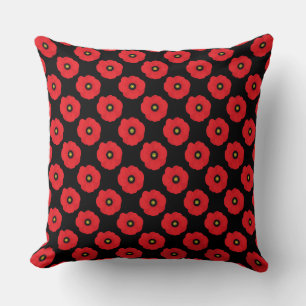 Shabby Chic Red and Black Poppies Pattern Cushion