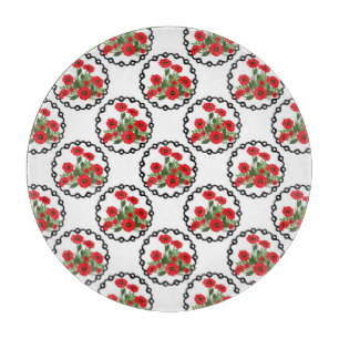 Shabby Chic Red, Black & White Poppies Floral  Cutting Board