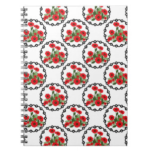 Shabby Chic Red, Black & White Poppies Floral Notebook