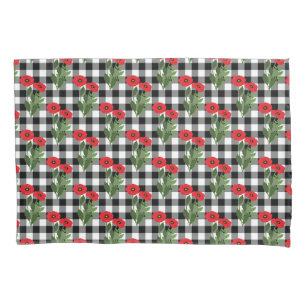 Shabby Chic Red, Black & White Poppies Floral Pillowcase