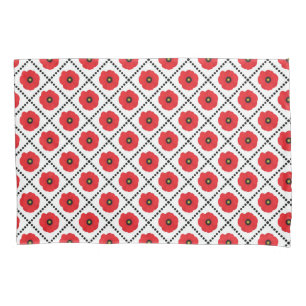 Shabby Chic Red, Black & White Poppies Floral Pillowcase